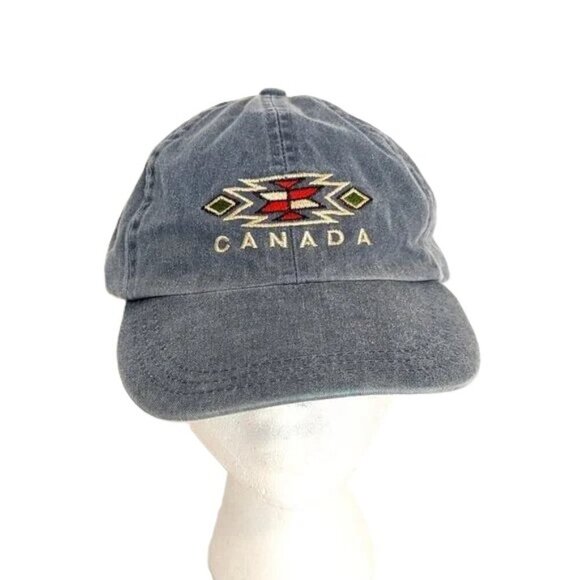 Vintage Canada Native Design Ball Cap Hat Adjustable Leather Tab Snapback - Picture 1 of 6